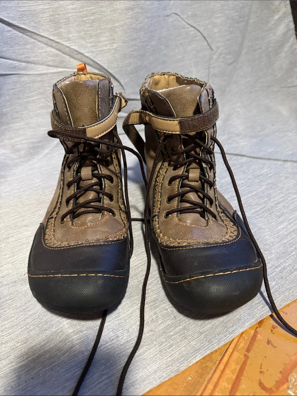 JBU Brown and Black Lace-Up Winter Rain Boots with Strap